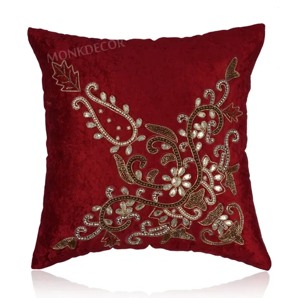 Set_Of_2_Maroon_velvet_Trishul_Design_Cushion_Cover