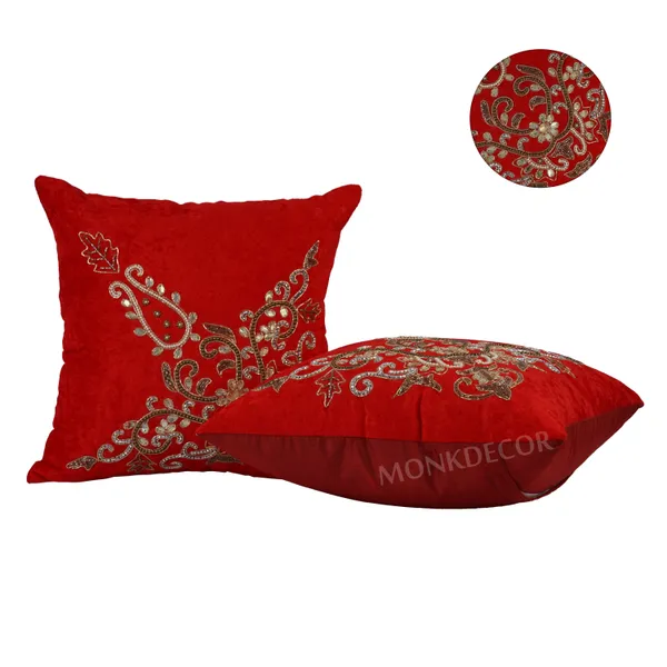 Set_Of_5_Red_velvet_Trishul_Design_Cushion_Cover_[16x16_Inches]