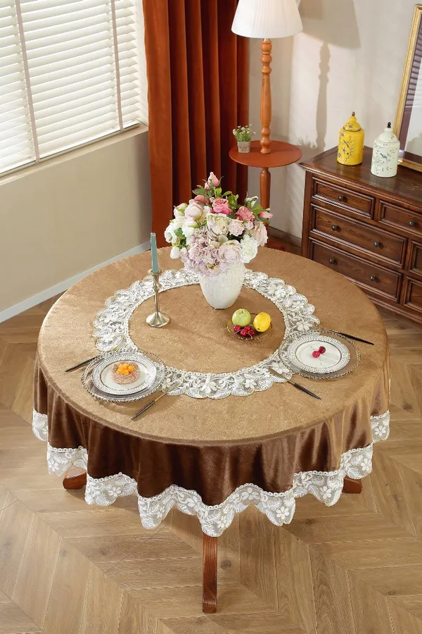 Brown_Velvet_Lace_Embroidery_Design_Table_Cover_Round