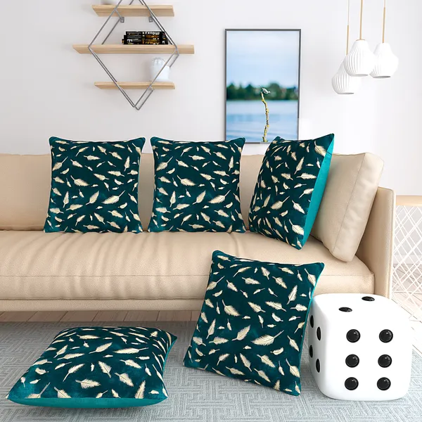 Set_Of_2_Green_velvet_Patti_Design_Cushion_Cover_[24x24_Inches]