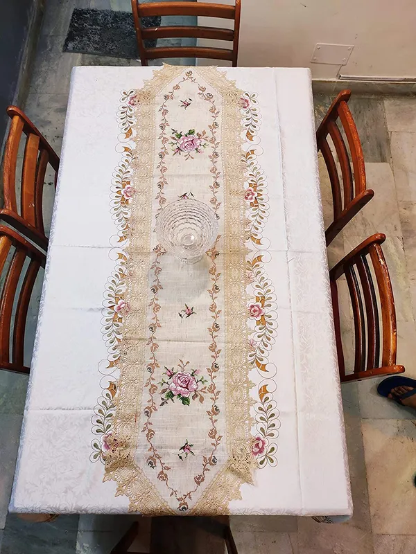 Gold_Pink_Cross_Stitch_Embroidery_Rose_Design_Dining_Table_Runner_[15x70_Inches]