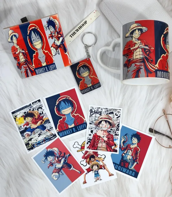 Combo_Pack_Of_4_White_Anime_Gift_Pack_|_Mug,_Keychain,_Ceramic_Tile_With_Stand_&_6_Mini_Posters_|_The_Ultimate_Naruto,_Goku,_Luffy,_Itachi_Anime_Fans_Collection._(Anime_-_Monkey_D_Luffy)