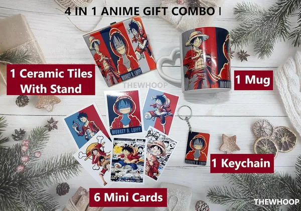 Combo_Pack_Of_4_White_Anime_Gift_Pack_|_Mug,_Keychain,_Ceramic_Tile_With_Stand_&_6_Mini_Posters_|_The_Ultimate_Naruto,_Goku,_Luffy,_Itachi_Anime_Fans_Collection._(Anime_-_Monkey_D_Luffy)