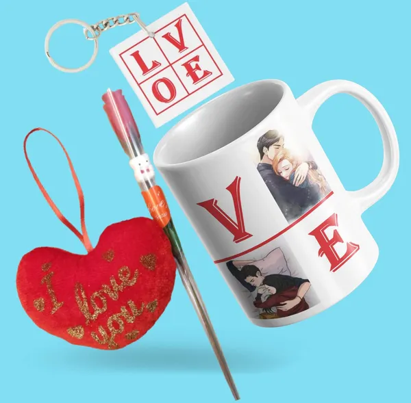 Combo_Pack_Of_4_White_Valentine_Week_Gift_For_Girlfriend,_Wife,_Boyfriend_&_Husband_-_Valentines_Day_Gift_Pack_(Mug,_Small_Cushion,_Rose,_Keychain)