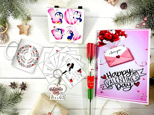 Combo_Pack_Of_6_White_Valentines_Gift_|_1_Mug,_1_Keychain,_1_Ceramic_Tile_With_Stand,_1Artificial_Rose_&_7_Mini_Card_1_Big_Card_|_Gift_For_Couples_Valentines_Gift_Set