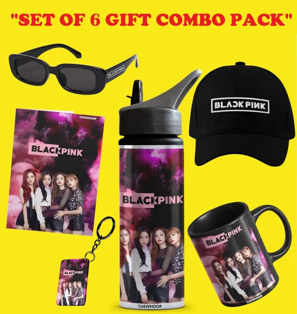 Combo_Pack_Of_6_Black_Printed_Black_Girls_Group_Army_Kpop_Gift_|_Mug(350Ml),_Sipper_Bottle(750Ml),_Keychain,_Sunglass,_Cap,_Greeting_Card,_Gift_Set_For_Black_Fans