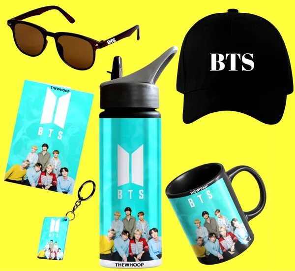 Combo_Pack_Of_6_Blue_Printed_Bts_Boys_Group_Kpop_Army_|_Mug,_Gym_Sipper,_Keychain,_Sunglass,_Cap,_Greeting_Card,_Birthday_Gift_Set_For_Bts_Fans