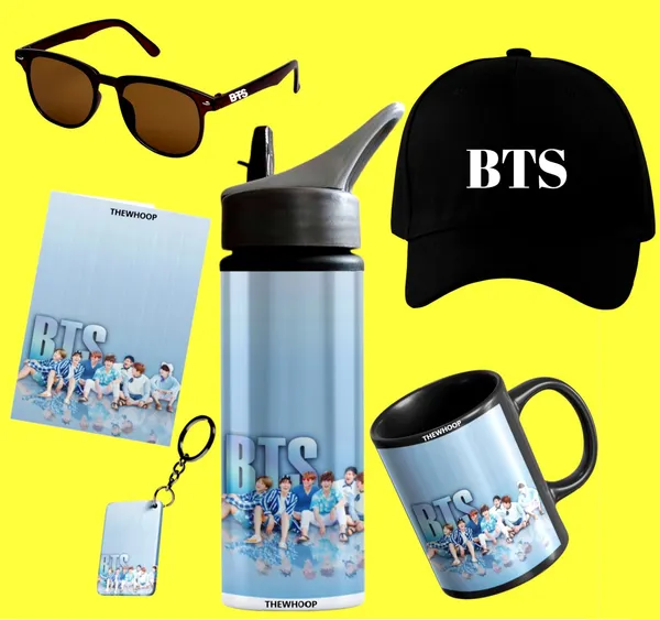 Combo_Pack_Of_6_Grey_Printed_Bts_Boys_Group_Kpop_Army_Gift_|_Mug,_Gym_Sipper,_Keychain,_Sunglass,_Cap,_Greeting_Card,_Birthday_Gift_Set_For_Bts_Fans