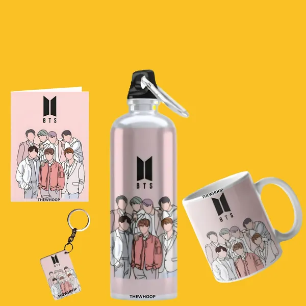 Combo_Pack_Of_6_White_Printed_Bts_Team_Army_Kpop_Gift_|_1_Mug_350Ml,_1_Sipper_Bottle_750Ml,_1_Keychain,_1_Sunglass,_1_Cap,_1_Greeting_Card_Birthday_Gift_Set_For_Bts_Fans