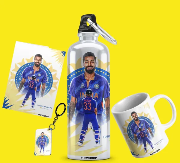 Combo_Pack_Of_6_White_Printed_Indian_Cricketers_Gift_|_Mug,_Sipper_Bottle,_Keychain,_Sunglass,_Cap,_Greeting_Card,_Birthday_Gift_Set_For_Cricket_Fans_(Hardik_Pandya)