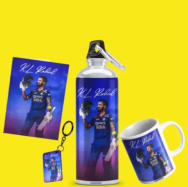 Combo_Pack_Of_6_White_Printed_Indian_Cricketers_Gift_|_Mug,_Sipper_Bottle,_Keychain,_Sunglass,_Cap,_Greeting_Card,_Birthday_Gift_Set_For_Cricket_Fans_(Kl_Rahul)