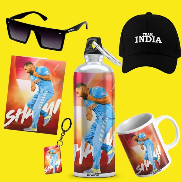 Combo_Pack_Of_6_White_Printed_Indian_Cricketers_Gift_|_Mug,_Sipper_Bottle,_Keychain,_Sunglass,_Cap,_Greeting_Card,_Birthday_Gift_Set_For_Cricket_Fans_(Mohammed_Shami)
