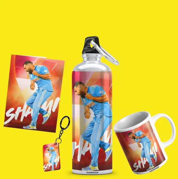 Combo_Pack_Of_6_White_Printed_Indian_Cricketers_Gift_|_Mug,_Sipper_Bottle,_Keychain,_Sunglass,_Cap,_Greeting_Card,_Birthday_Gift_Set_For_Cricket_Fans_(Mohammed_Shami)