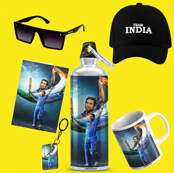 Combo_Pack_Of_6_White_Printed_Indian_Cricketers_Gift_|_Mug,_Sipper_Bottle,_Keychain,_Sunglass,_Cap,_Greeting_Card,_Birthday_Gift_Set_For_Cricket_Fans_(Sachin_Tendulkar)