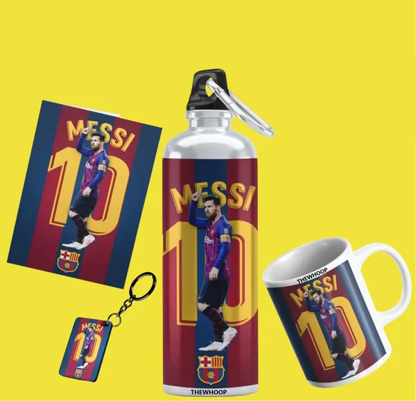 Combo_Pack_Of_6_White_Printed_Lionel_Messi_Gift_|_Mug(350Ml),_Sipper_Bottle(750Ml),_Keychain,_Sunglass,_Cap,_Greeting_Card,_Birthday_Gift_Set_For_Lionel_Messi_Fans