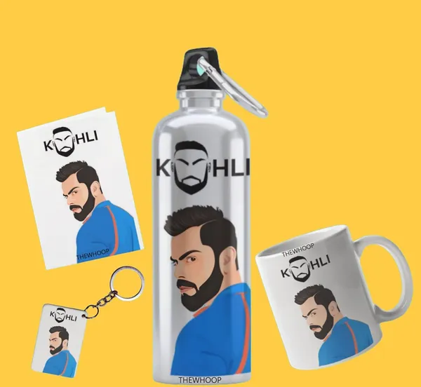 Combo_Pack_Of_6_White_Printed_Virat_Kohli_Gift_|_Mug,_Sipper_Bottle,_Keychain,_Sunglass,_Cap,_Greeting_Card,_Birthday_Gift_Set_For_Virat_Kohli_Fans