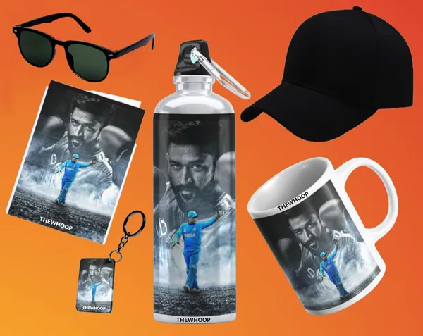 Combo_Pack_Of_6_White_Printed_M.S._Dhoni_Gift_|_Mug,_Sipper_Bottle,_Keychain,_Sunglass,_Cap,_Greeting_Card,_Birthday_Gift_Set_For_Ms_Dhoni_Fans