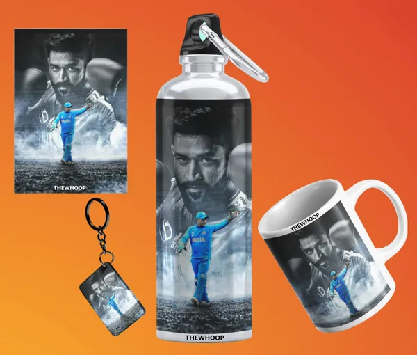 Combo_Pack_Of_6_White_Printed_M.S._Dhoni_Gift_|_Mug,_Sipper_Bottle,_Keychain,_Sunglass,_Cap,_Greeting_Card,_Birthday_Gift_Set_For_Ms_Dhoni_Fans
