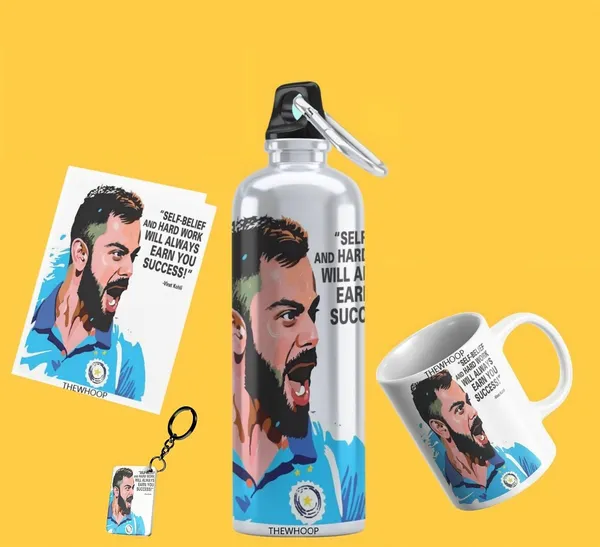 Combo_Pack_Of_6_White_Printed_Virat_Kohli_Gift_|_Mug,_Sipper_Bottle,_Keychain,_Sunglass,_Cap,_Greeting_Card,_Birthday_Gift_Set_For_Virat_Kohli_Fans