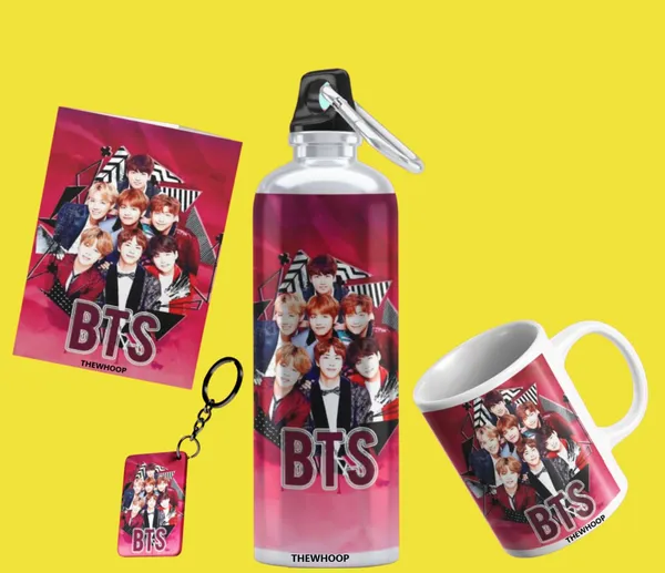 Combo_Pack_Of_6_Red_Printed_Bts_Boys_Group_Army_Kpop_Gift_|_Mug,_Sipper_Bottle,_Keychain,_Sunglass,_Cap,_Greeting_Card,_Birthday_Gift_Set_For_Bts_Fans