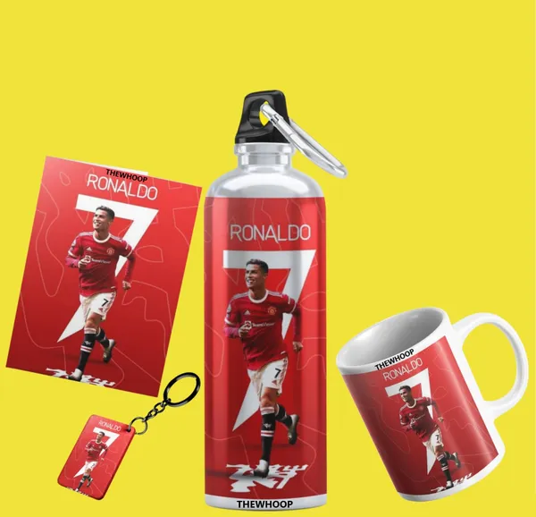 Combo_Pack_Of_6_Red_Printed_Cristiano_Ronaldo_Gift_|_Mug_(350Ml),_Sipper_Bottle_(750Ml),_Keychain,_Sunglass,_Cap,_Greeting_Card,_Birthday_Gift_Set_For_Cristiano_Ronaldo_Fans