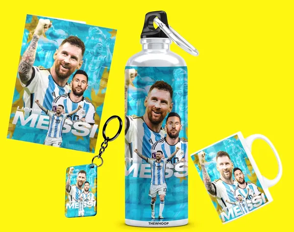 Combo_Pack_Of_6_White_Printed_Lionel_Messi_Gift_|_Mug(350Ml),_Sipper_Bottle(750Ml),_Keychain,_Sunglass,_Cap,_Greeting_Card,_Birthday_Gift_Set_For_Lionel_Messi_Fans