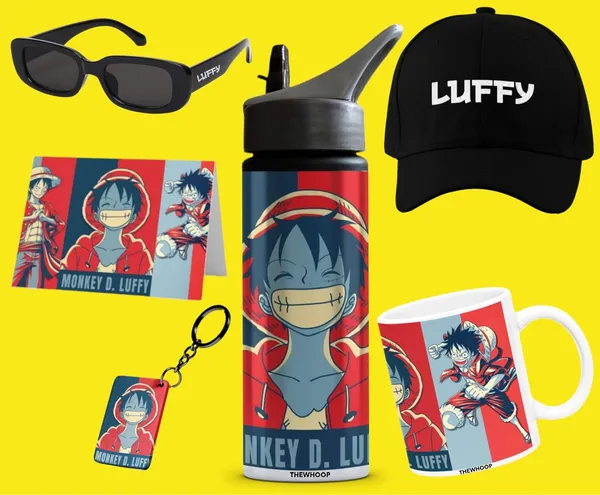 Combo_Pack_Of_6_Black_Printed_Anime_Characters_Design_Gift_|_Mug(350Ml),_Sipper_Bottle(750Ml),_Keychain,_Sunglass,_Cap,_Card,_Gift_Set_For_Itachi_Luffy_Saitama_Anime_Fans_Otaku_(Luffy_-_Anime)