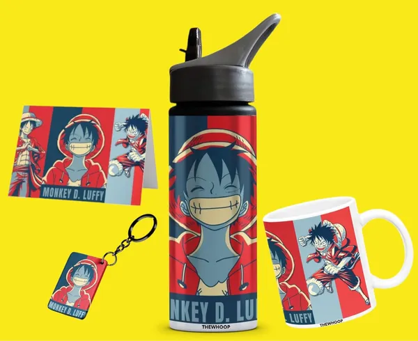 Combo_Pack_Of_6_Black_Printed_Anime_Characters_Design_Gift_|_Mug(350Ml),_Sipper_Bottle(750Ml),_Keychain,_Sunglass,_Cap,_Card,_Gift_Set_For_Itachi_Luffy_Saitama_Anime_Fans_Otaku_(Luffy_-_Anime)
