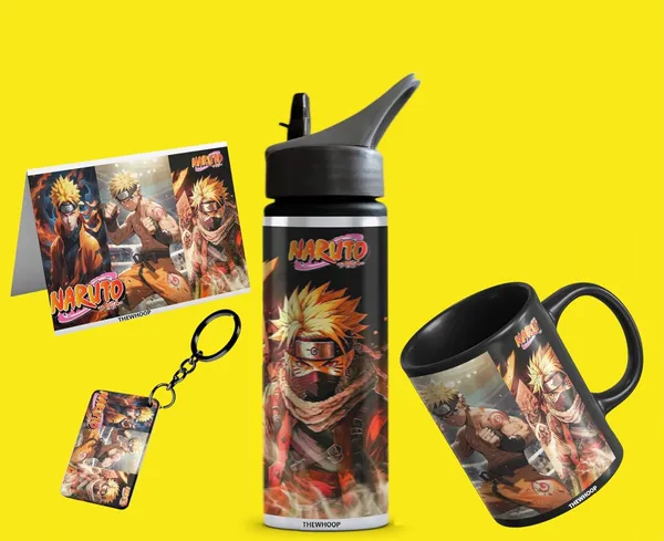 Combo_Pack_Of_6_Black_Printed_Anime_Characters_Design_Gift_|_Mug(350Ml),_Sipper_Bottle(750Ml),_Keychain,_Sunglass,_Cap,_Greeting_Card,_Gift_Set_For_Naruto_Itachi_Anime_Fans_Otaku