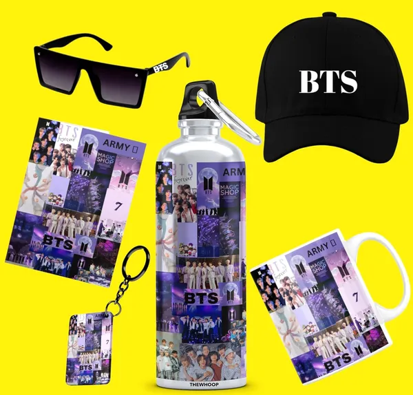 Combo_Pack_Of_6_Purple_Printed_Bts_Boys_Group_Army_Kpop_Gift_|_Mug,_Sipper_Bottle,_Keychain,_Sunglass,_Cap,_Greeting_Card,_Birthday_Gift_Set_For_Bts_Fans