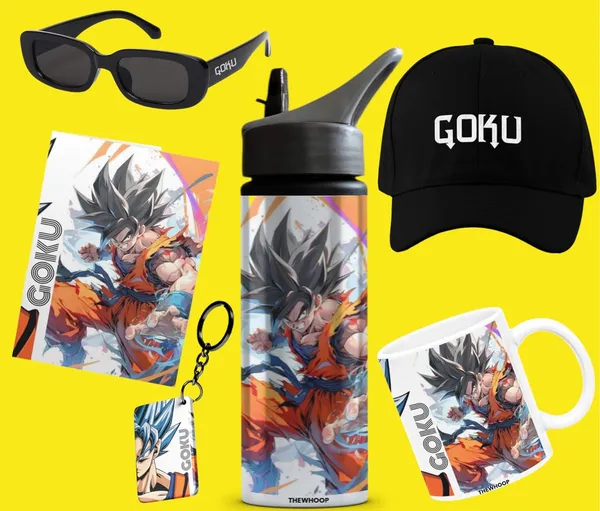 Combo_Pack_Of_6_Grey_Printed_Anime_Characters_Design_Gift_|_Mug(350Ml),_Sipper_Bottle(750Ml),_Keychain,_Sunglass,_Cap,_Greeting_Card,_Gift_Set_For_Naruto_Goku_Anime_Fans_Otaku