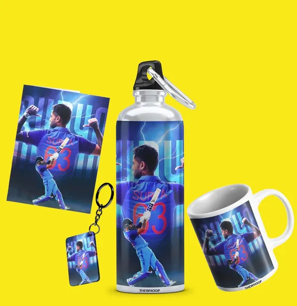 Combo_Pack_Of_6_White_Printed_Indian_Cricketers_Gift_|_Mug,_Sipper_Bottle,_Keychain,_Sunglass,_Cap,_Greeting_Card,_Birthday_Gift_Set_For_Cricket_Fans_(Suryakumar_Yadav)