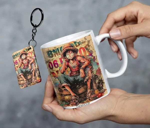 Combo_Pack_Of_2_White_Anime_Naruto/_Goku/_Luffy_Gift_Ceramic_Coffee_Mug_350_Ml_With_Keychain_(Anime-Luffy)