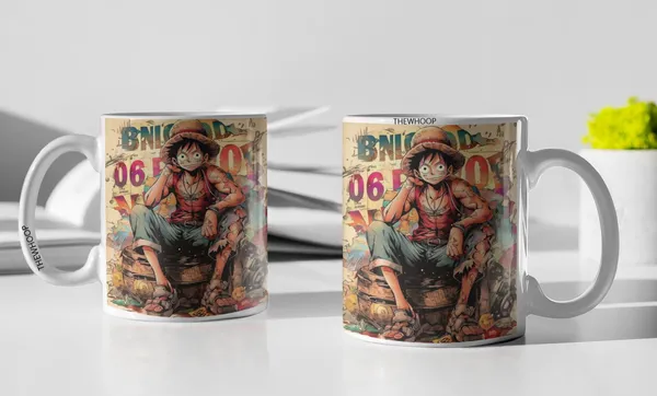 Combo_Pack_Of_2_White_Anime_Naruto/_Goku/_Luffy_Gift_Ceramic_Coffee_Mug_350_Ml_With_Keychain_(Anime-Luffy)