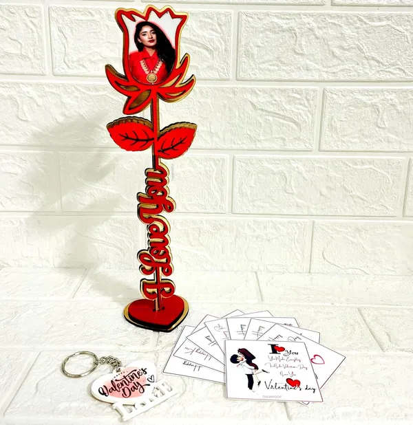 Combo_Pack_Of_3_Red_Customized_Photo_Print_Mdf_Rose_With_Stand_With_7_Mini_Poster_Card_&_Personalized_Love_Heart_Keychain_Gift_For_Valentine_Day,_Anniversary,_Birthday_Gifts