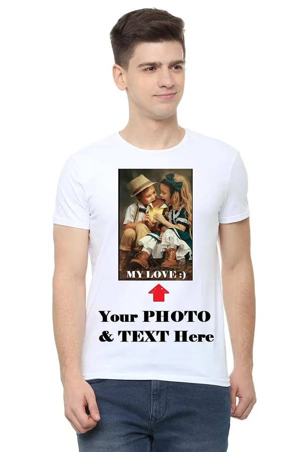 White_Personalized_Round_Neck_Photo_Print_Polyester_Unisex_T-Shirt