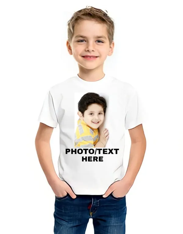 White_Personalized_Photo_&_Name_Custom_Print_Round_Neck_Pure_Cotton_Kids_T-Shirt_For_Boys_And_Girls