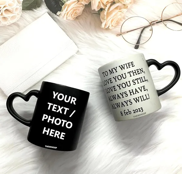 Combo_Pack_Of_White_Customized_Ceramic_Photo_Mug_And_Keychain_|_Birthday/_Valentines_Day_Gift_Personalized_Mug_And_Keychain_With_Your_Photo,_Name_Or_Any_Caption_(Heart_Handle_Magic_Mug)