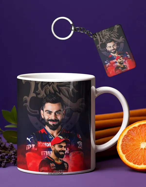 Combo_Pack_Of_2_White_Printed_Virat_Kohli_Ceramic_Coffee_Mug_(350Ml)_With_Wooden_Key-Chain_Combo_Gift_For_Virat_Kohli_Fans_&_Cricket_Lovers_(Virat_-_Rcb)