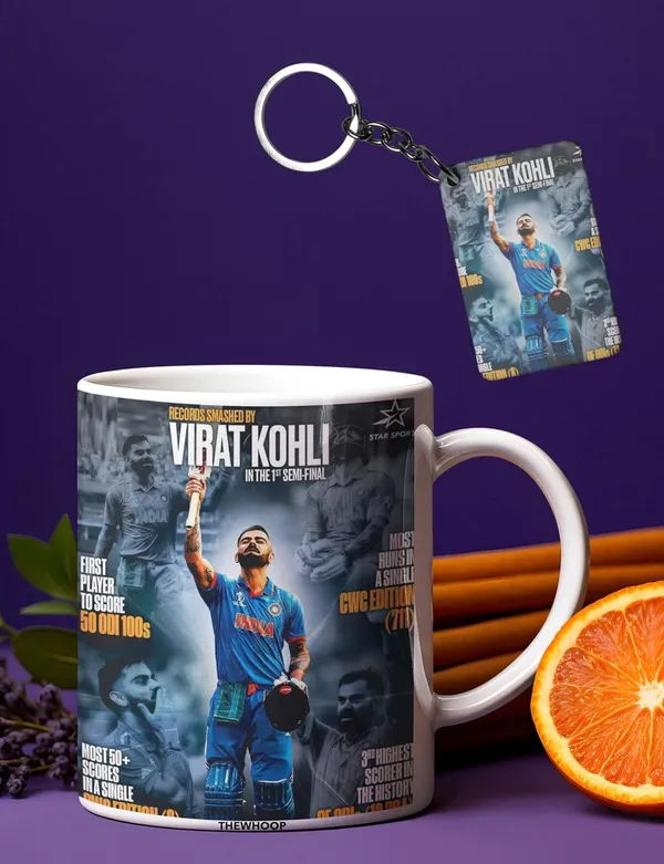 Combo_Pack_Of_2_White_Printed_Virat_Kohli_Ceramic_Coffee_Mug_(350Ml)_With_Wooden_Key-Chain_Combo_Gift_For_Virat_Kohli_Fans_&_Cricket_Lovers_(Virat_-_All_Records)