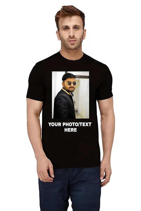 Black_Personalized_Custom_Photo/_Text_Print_Round_Neck_Regular_Fit_100%_Cotton_Unisex_T-Shirt