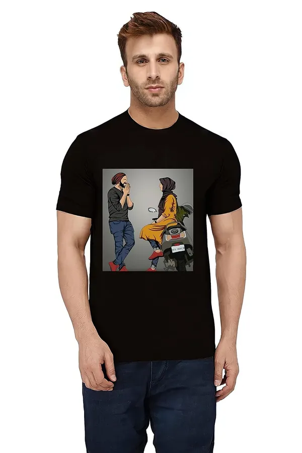 Black_Personalized_Custom_Photo/_Text_Print_Round_Neck_Regular_Fit_100%_Cotton_Unisex_T-Shirt
