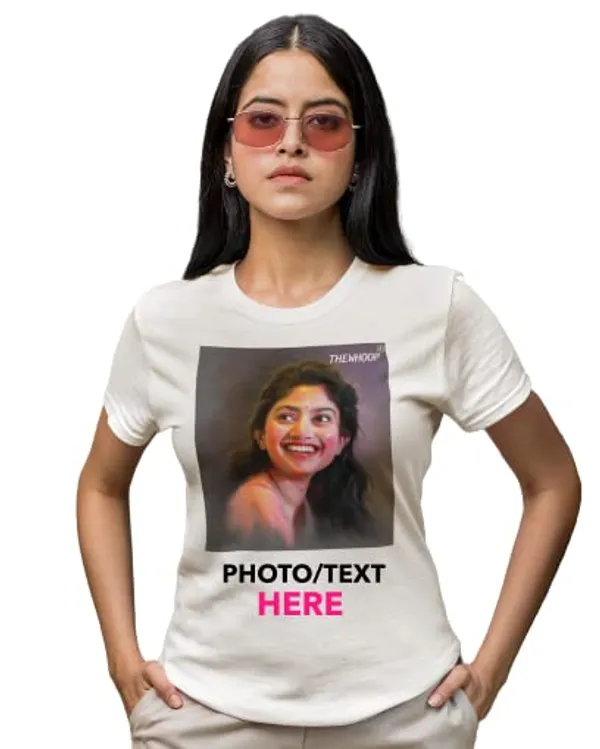 White_Customized_Design_Photo_Name_Text_Print_Personalize_Round_Neck_Polycotton_Fabric_Regular_Fit_Tshirt_For_Girls_&_Women