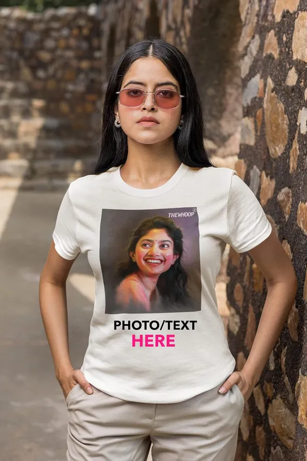 White_Customized_Design_Photo_Name_Text_Print_Personalize_Round_Neck_Polycotton_Fabric_Regular_Fit_Tshirt_For_Girls_&_Women