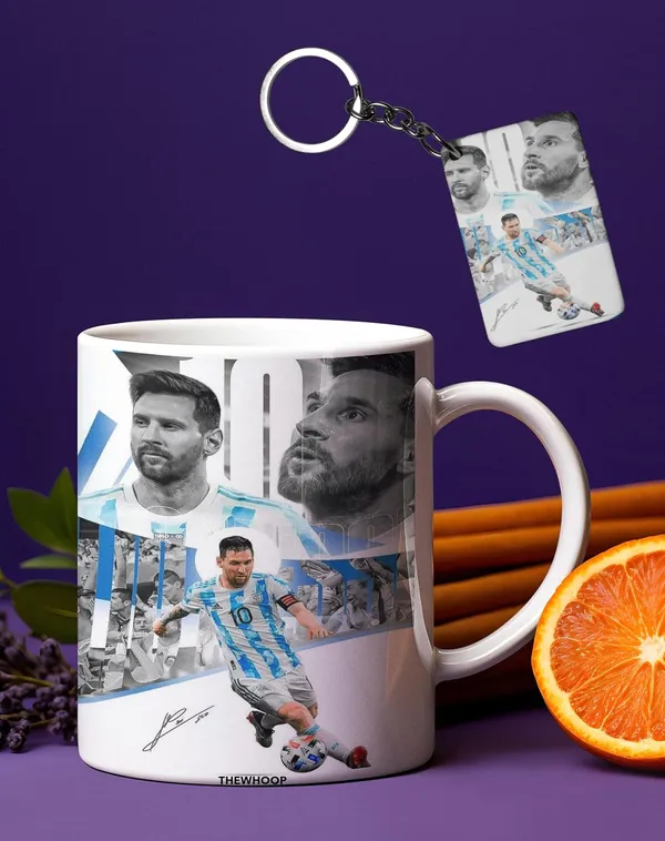 Combo_Pack_Of_2_White_Printed_Lionel_Messi_Ceramic_Coffee_Mug_(350Ml)_With_Wooden_Key-Chain_Gift_For_Lionel_Messi_Fans_&_Football_Lovers_(Messi-Kick)