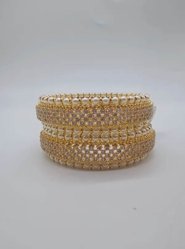 White_&_Gold_Premium_Pearls_Gold_Plated_Bangles_For_Women