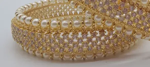 White_&_Gold_Premium_Pearls_Gold_Plated_Bangles_For_Women