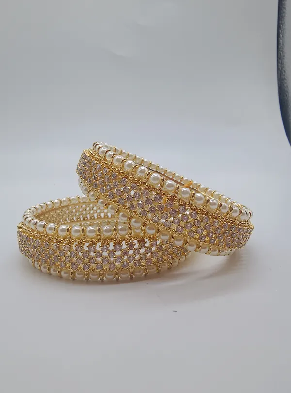 White_&_Gold_Premium_Pearls_Gold_Plated_Bangles_For_Women