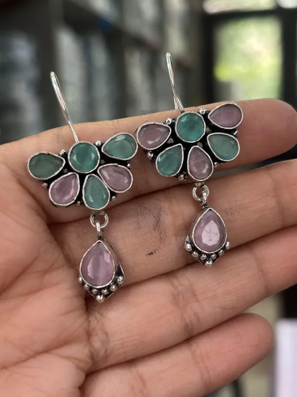 Brass_base_handmade_silver_hook_tops_in_green_and_pink_mix_color