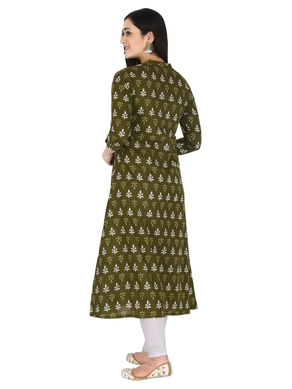 Green_Jaipuri_Motif_Printed_Pure_Cotton_A-Line_Kurta